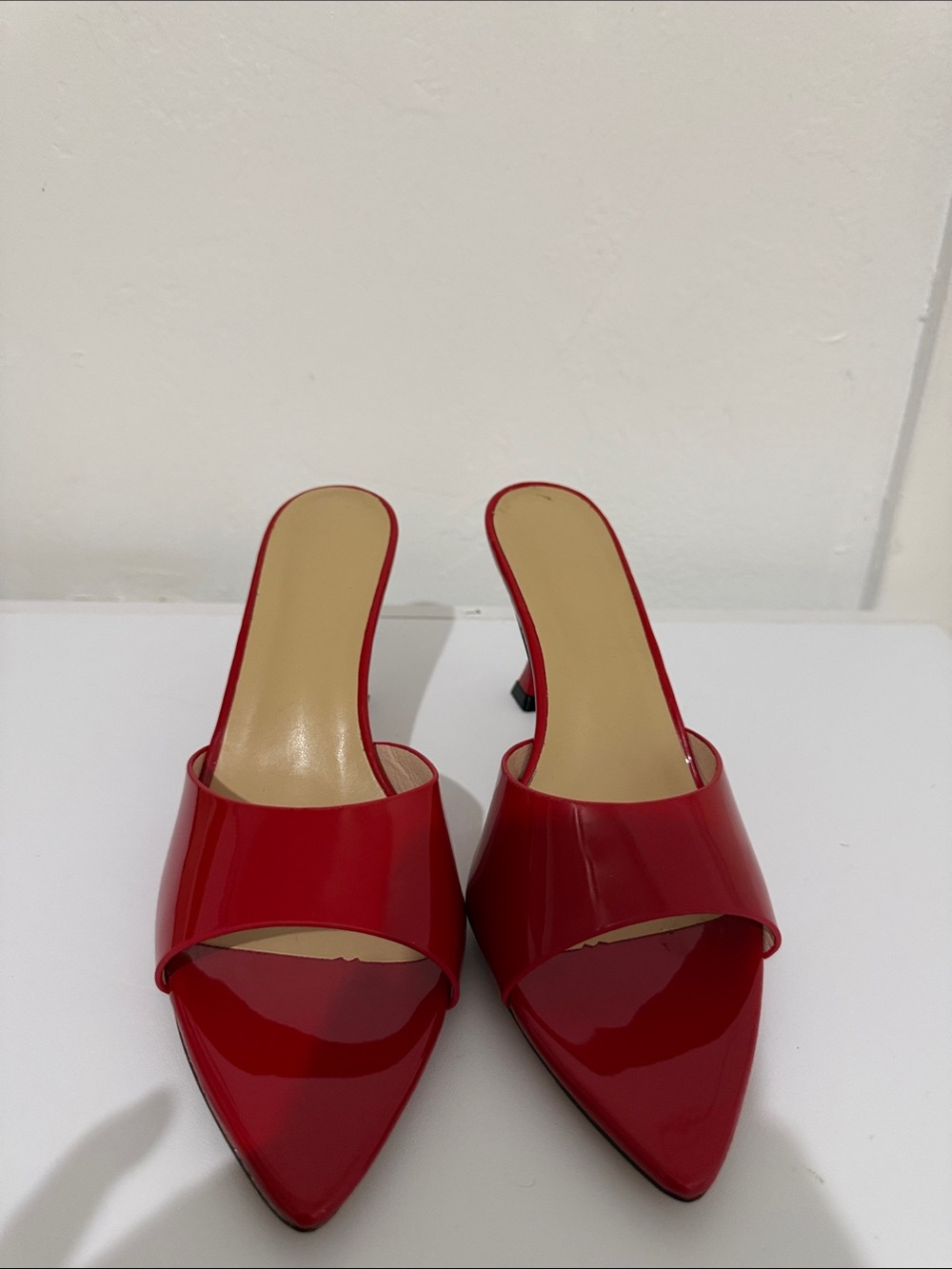 Women's Red Patent Pointed-Toe Slide Mules